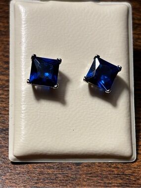 Classic Square Sapphire Crystal Stud Earrings - Sterling Silver
